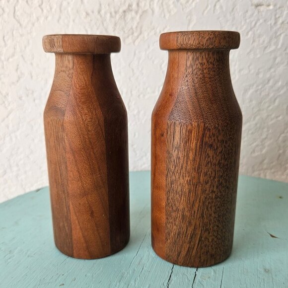 Handmade Black Walnut/Black Cherry Milk Bottle Can Salt and Pepper Shaker Set - Picture 1 of 6